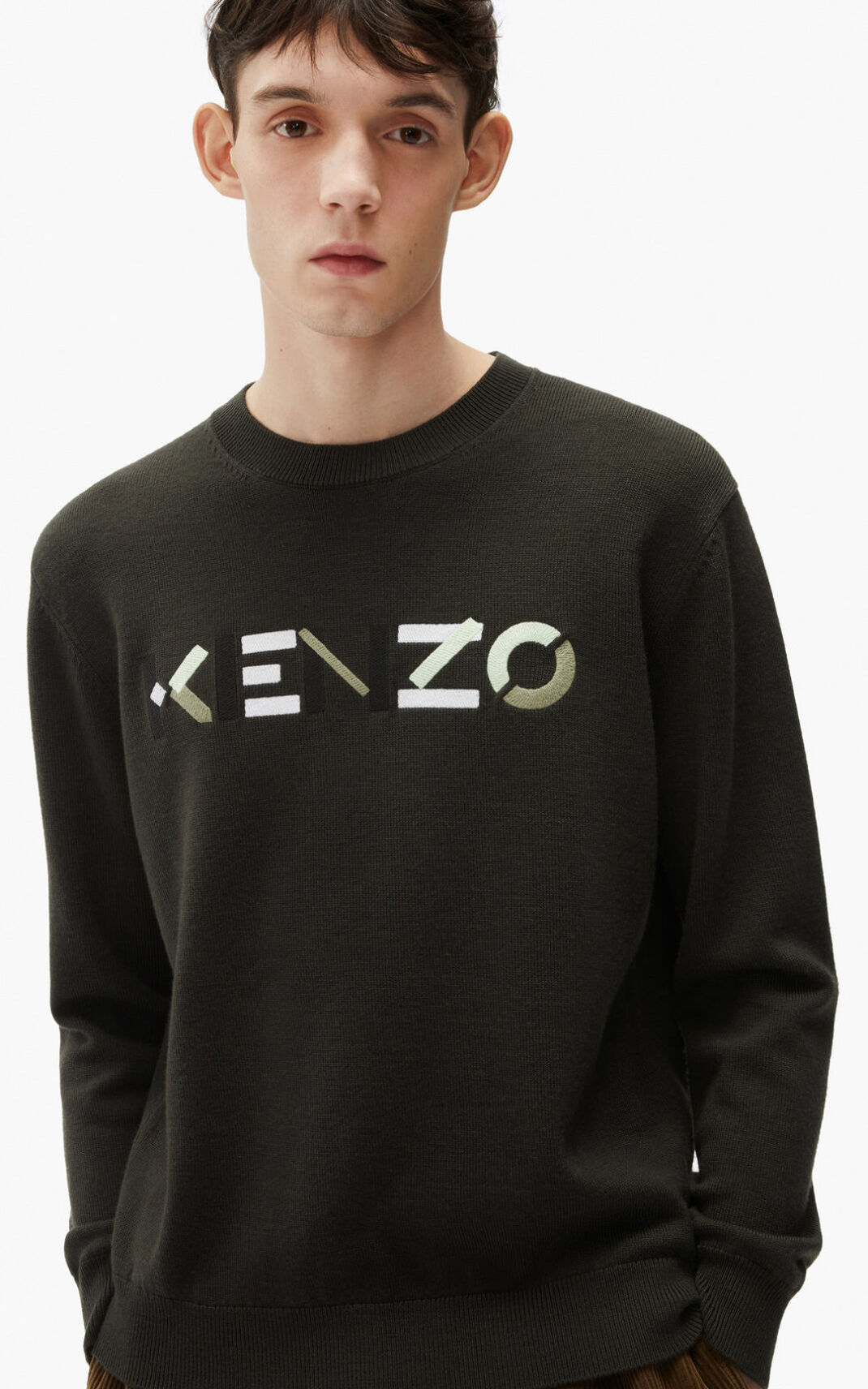 Kenzo Logo merino wool Striktrøje Herre - Grå Grå DK-590178